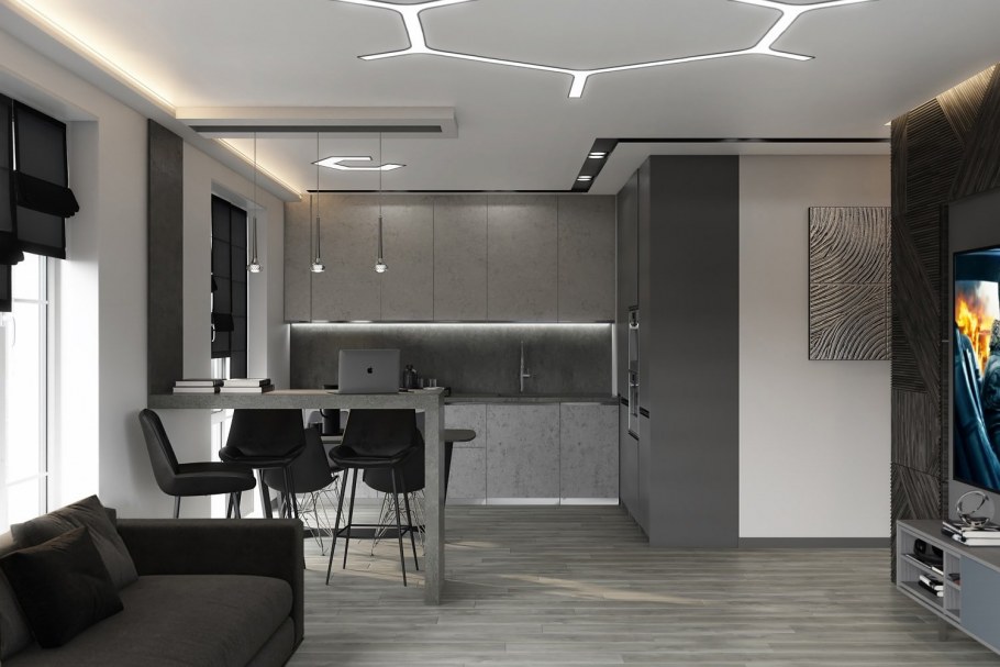 Кухня в студии студия Хай тек