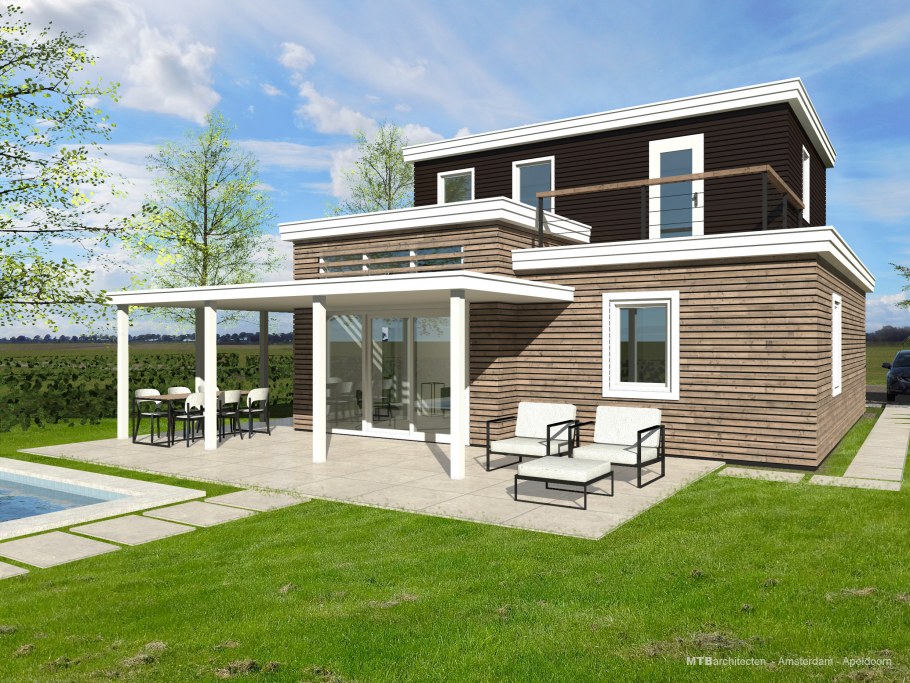 Угловой дом с плоской крышей