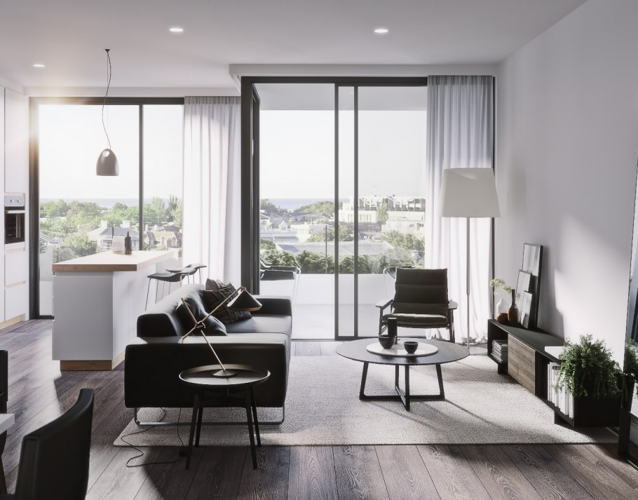 Черно белая квартира с панорамными окнами