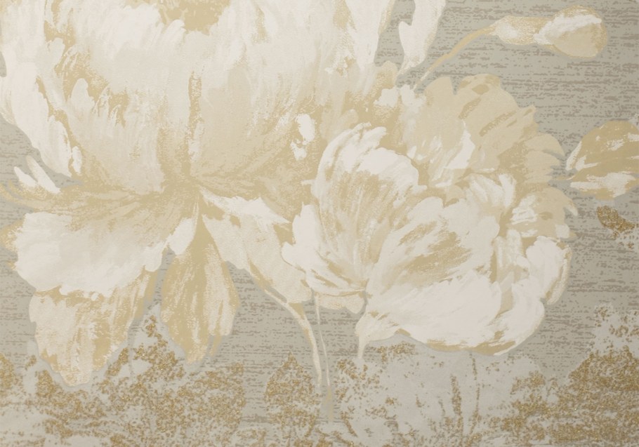 Бежевые обои с крупными цветами