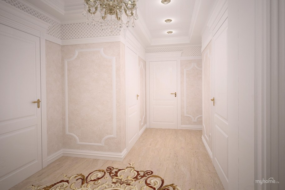 Светлая прихожая с молдингами