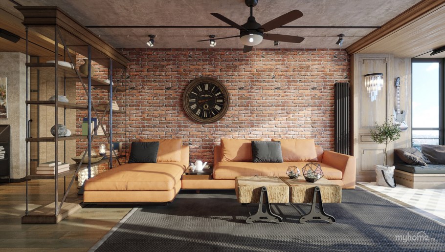 Интерьер лофт гостиная 15кв