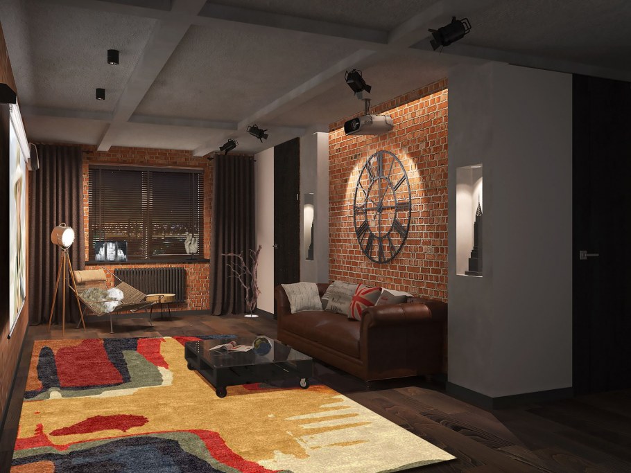 Интерьер гостиной 15м2 в стиле лофт