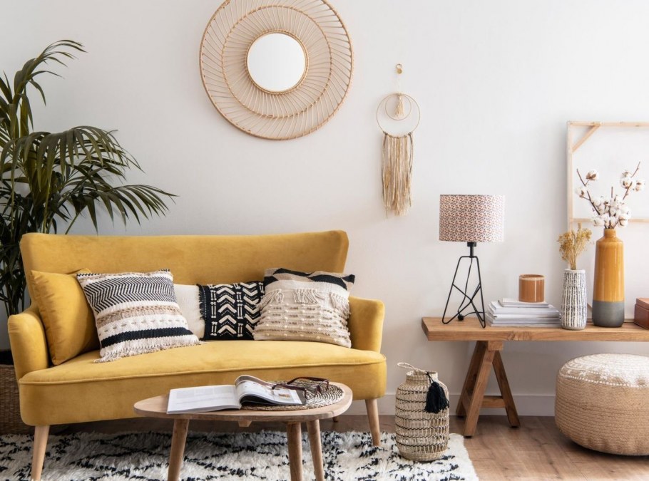 Желтая спальня в стиле бохо