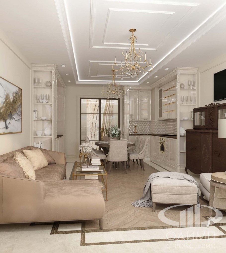 Интерьер кухни гостиной евротрешки