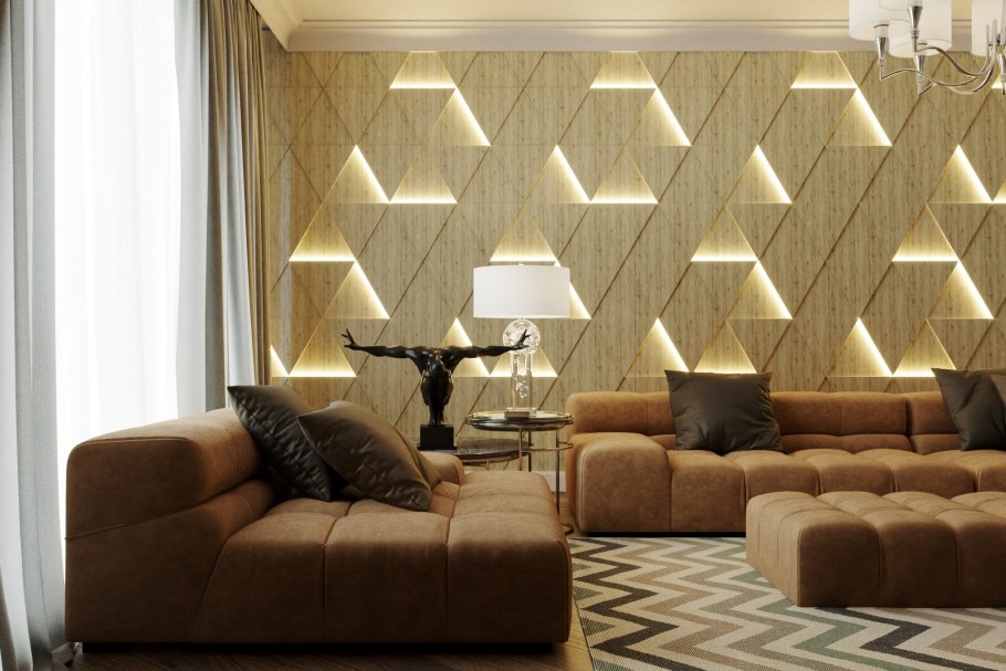 Панели в интерьере гостиной