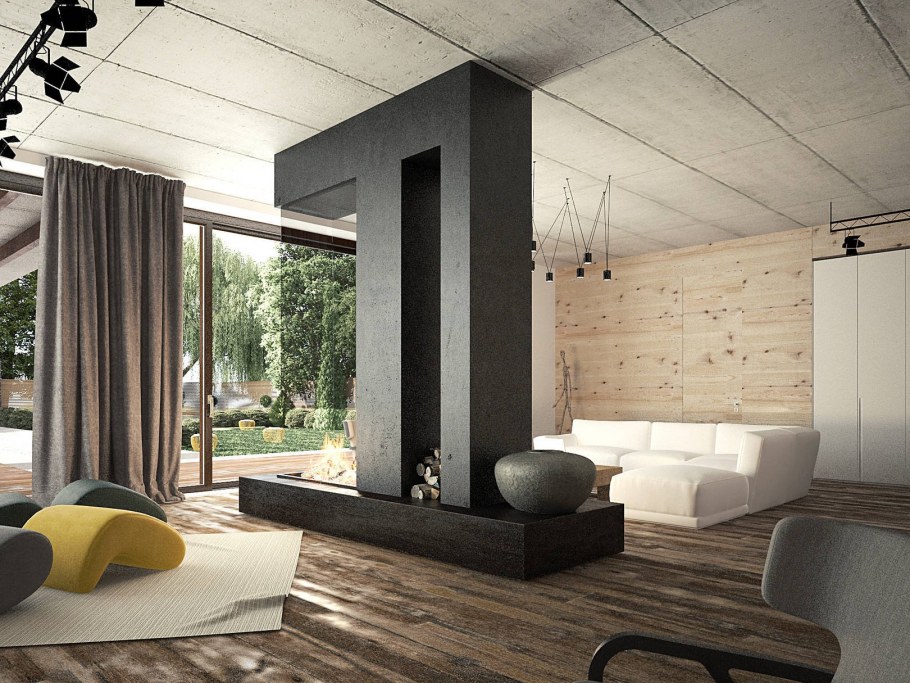 Минималистические интерьеры домов из бетона