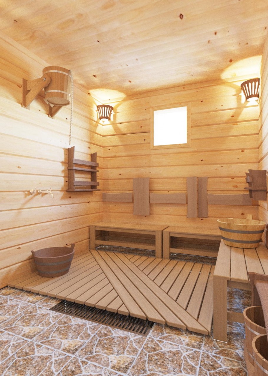 Деревянная баня внутри