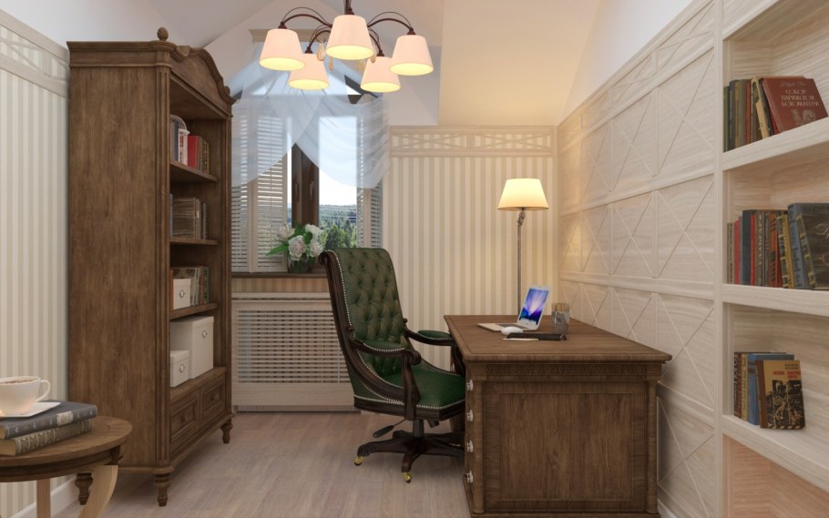 Кабинет с зелеными стенами