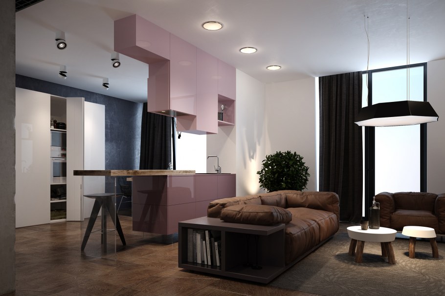 Гостиная совмещенная с кухней в стиле Минимализм