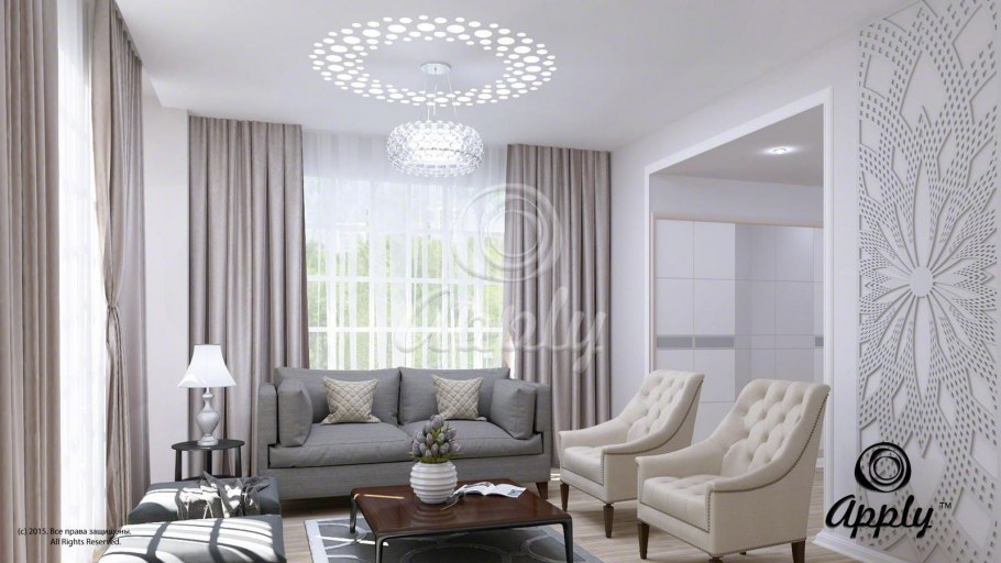 Натяжные потолки с перфорацией гостиной