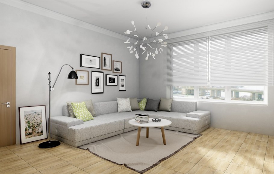 Белый пол в гостиной