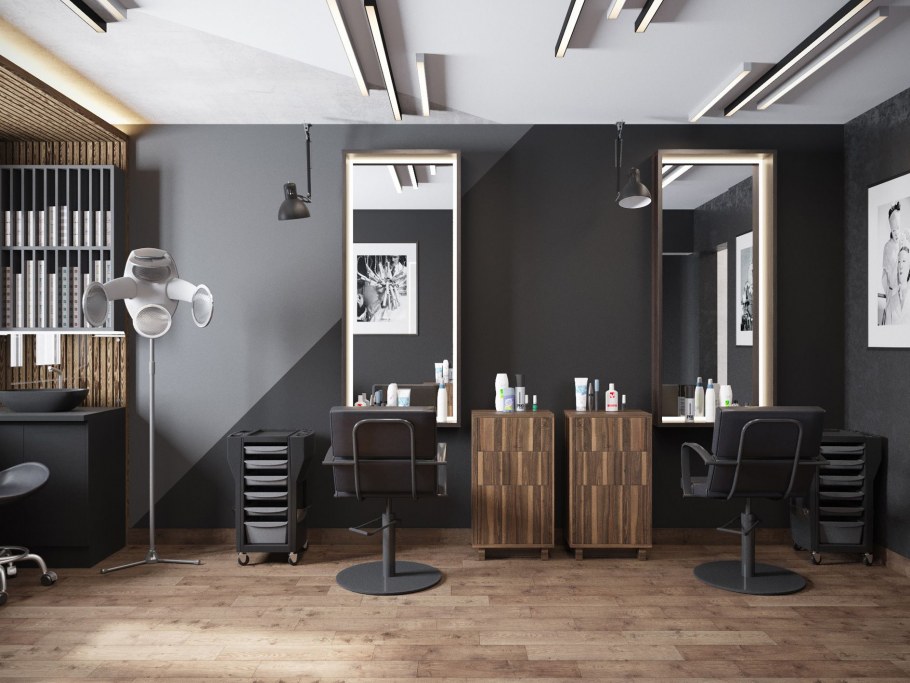 Интерьер парикмахерской маленькой площади