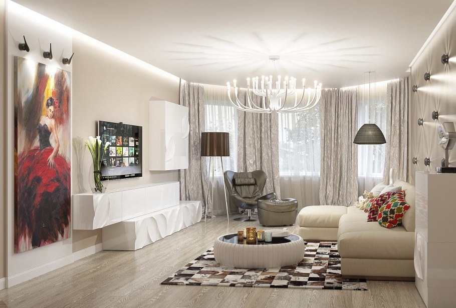 Дизайн гостиной с эркером 20 кв.м
