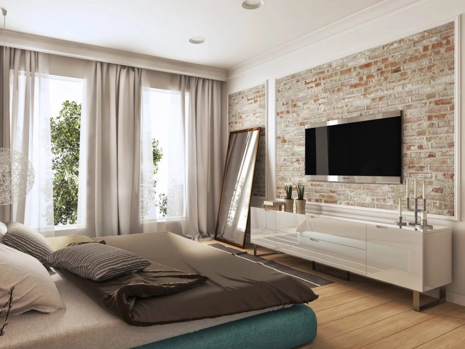 Интерьер комнаты с двумя окнами