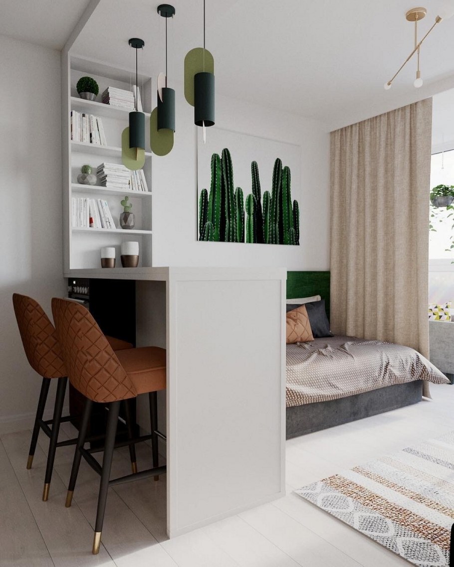 Студия 28 кв м планировка зонирование с одним окном