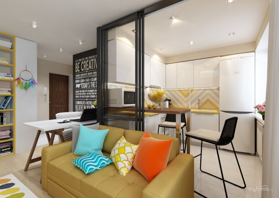 Студия 28 кв м планировка зонирование