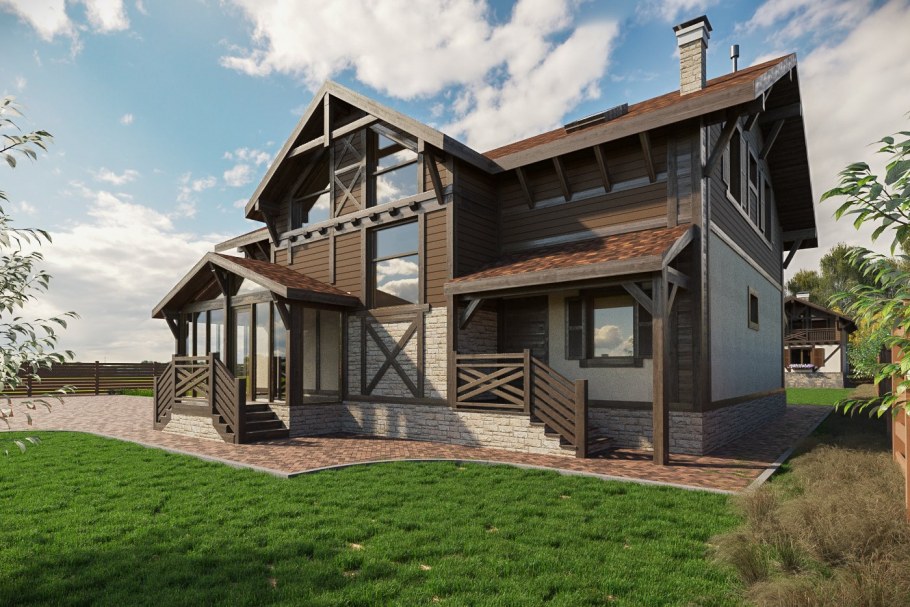 Загородный дом в стиле Шале фасад