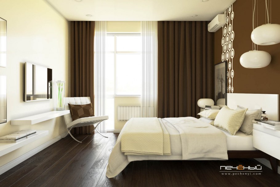 Современная спальня в кофейных тонах