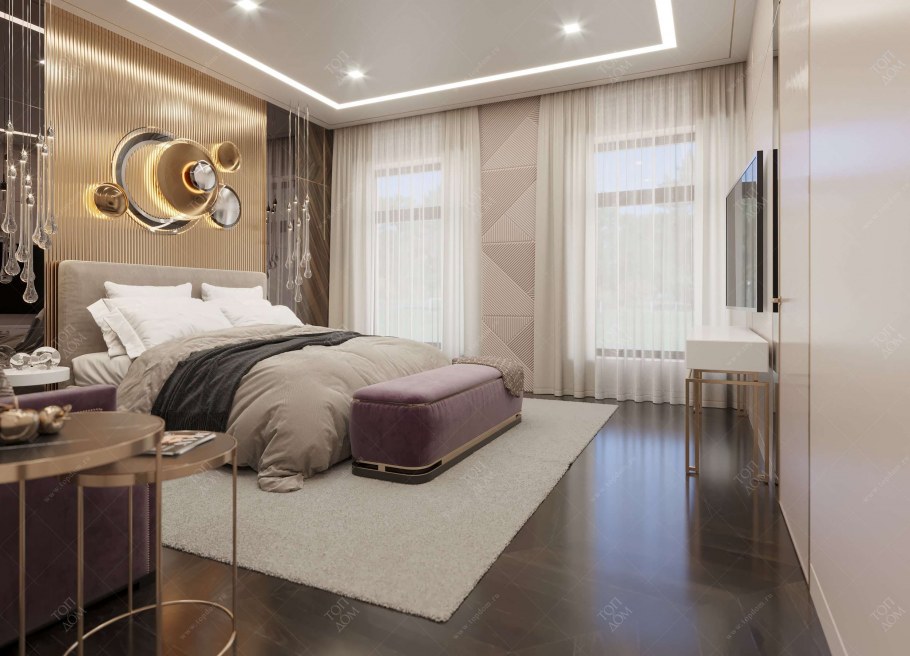 Спальня в современном стиле в светлых тонах 12 кв