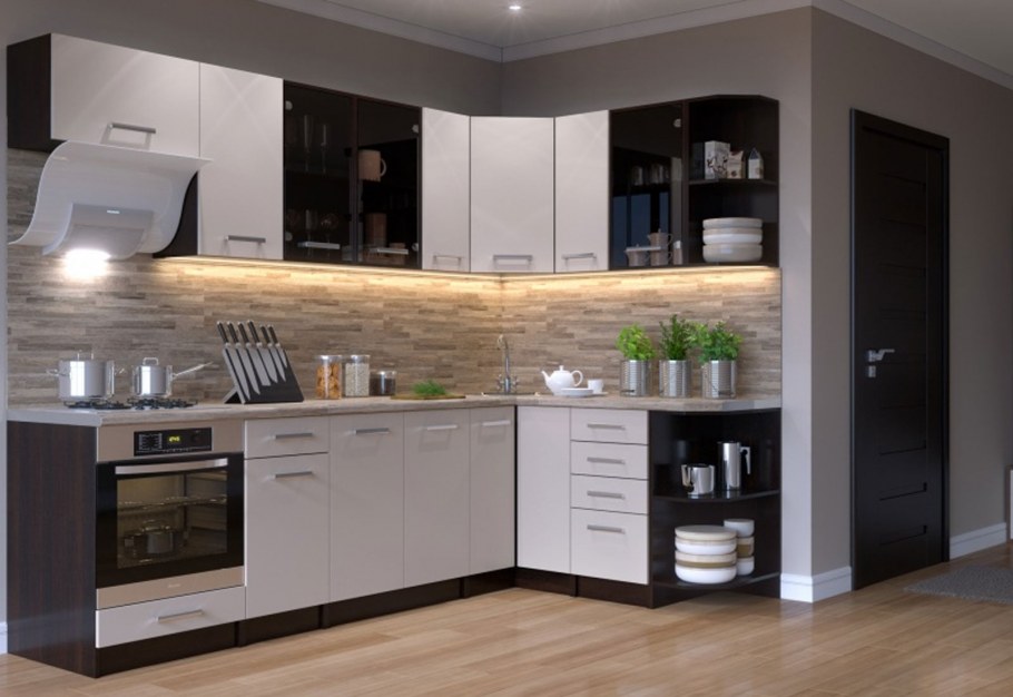 Кухня черная с деревом