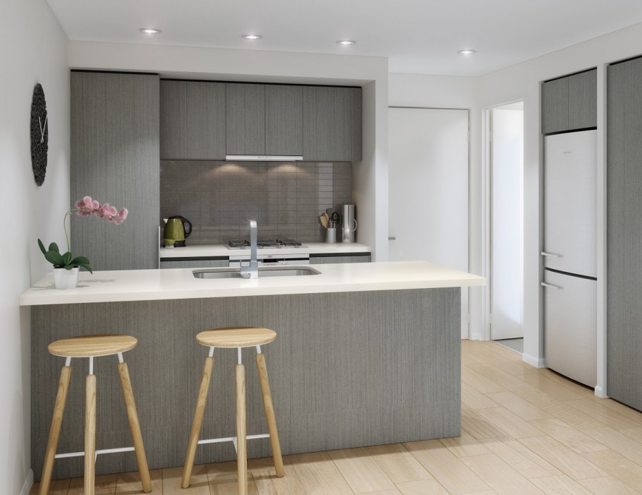 Серые стены в интерьере кухни