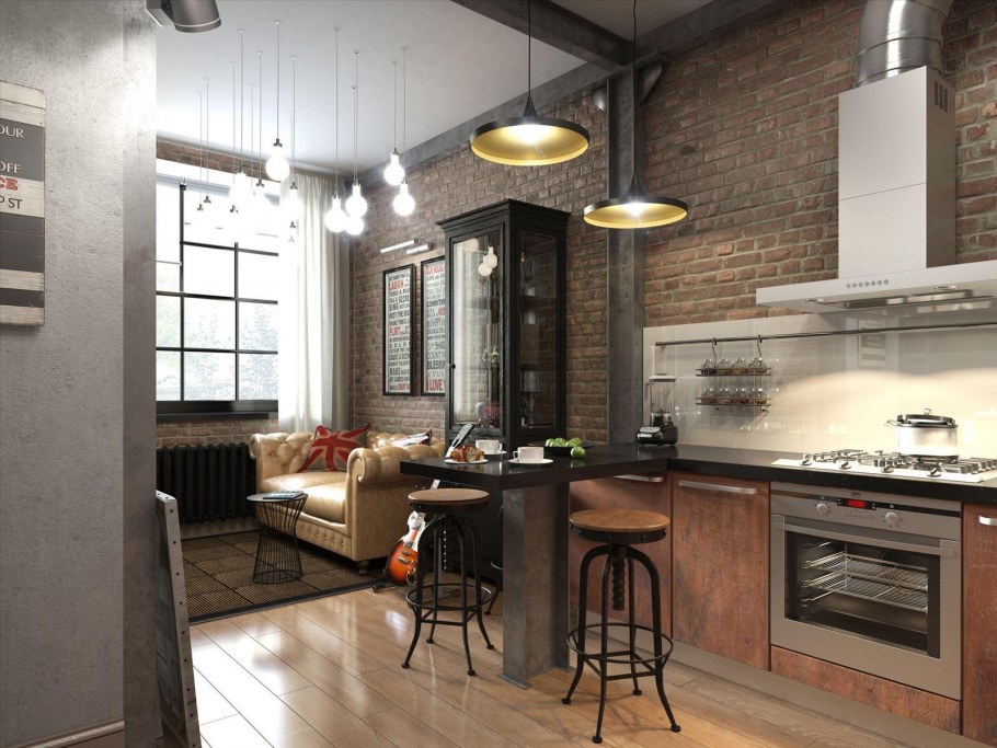 Угловая кухня икеа в стиле лофт