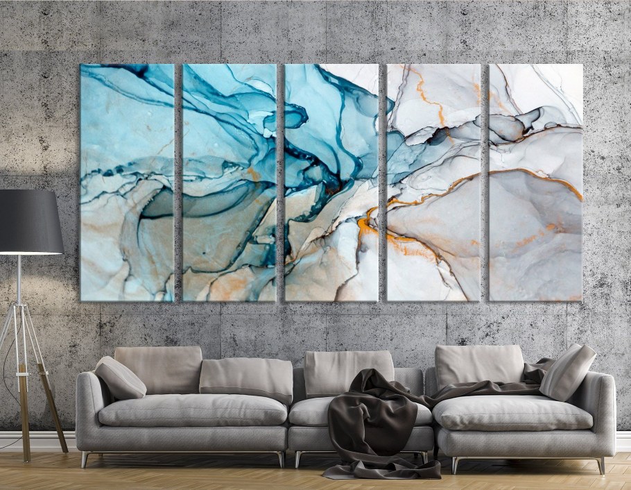 Флюид арт в интерьере гостиной