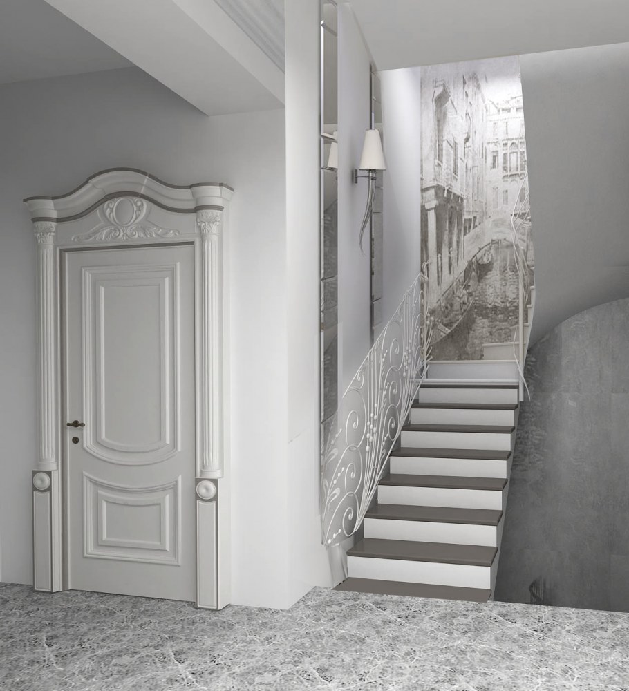 Лестница белая с коричневым