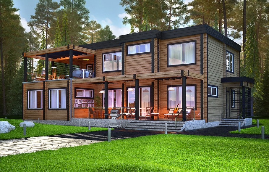 Дом из бруса с плоской крышей