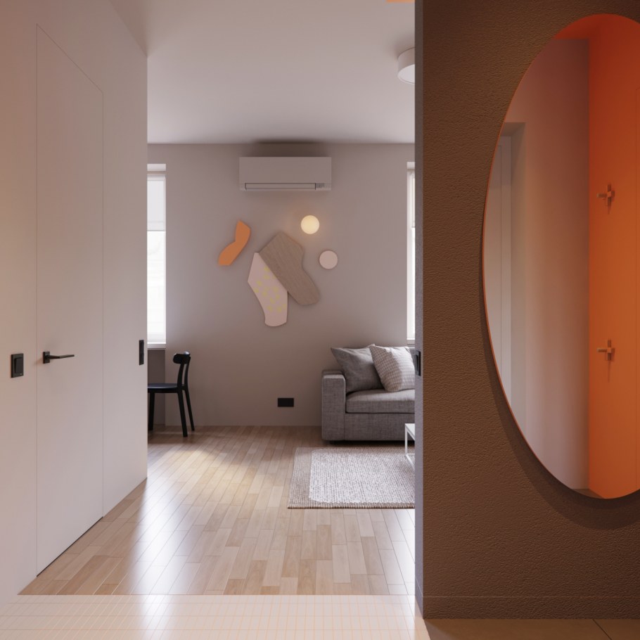 Персиковые стены в прихожей