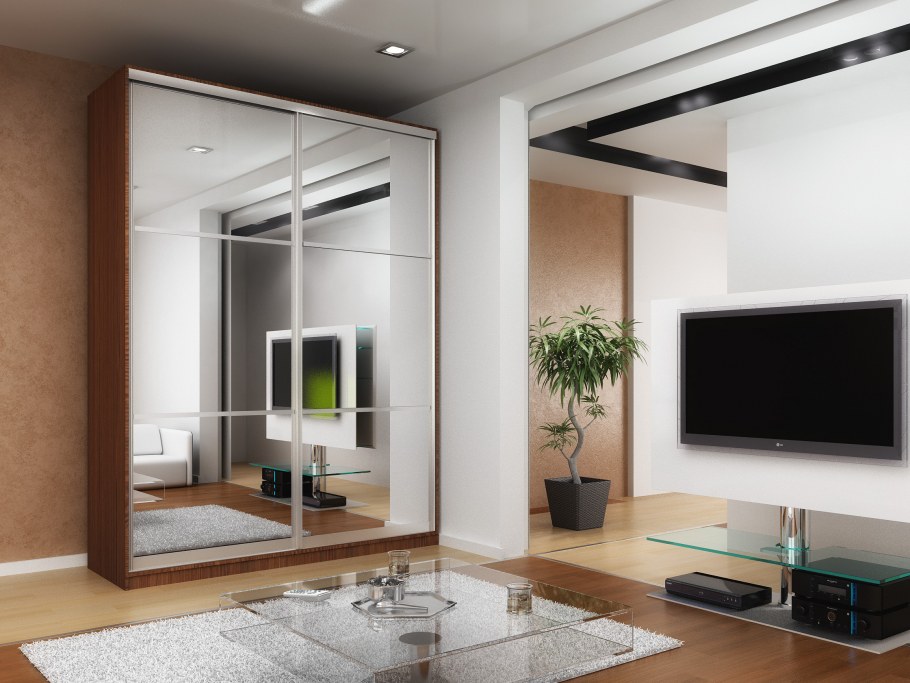 Шкаф-купе в интерьере гостиной