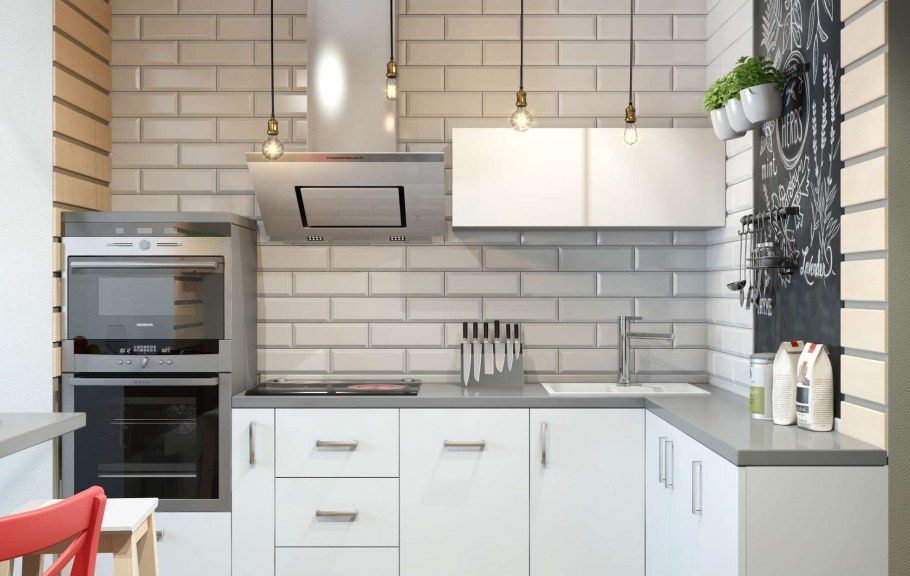 Белая угловая кухня лофт