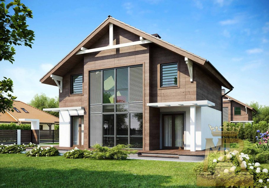 Дом с большими окнами двухэтажный