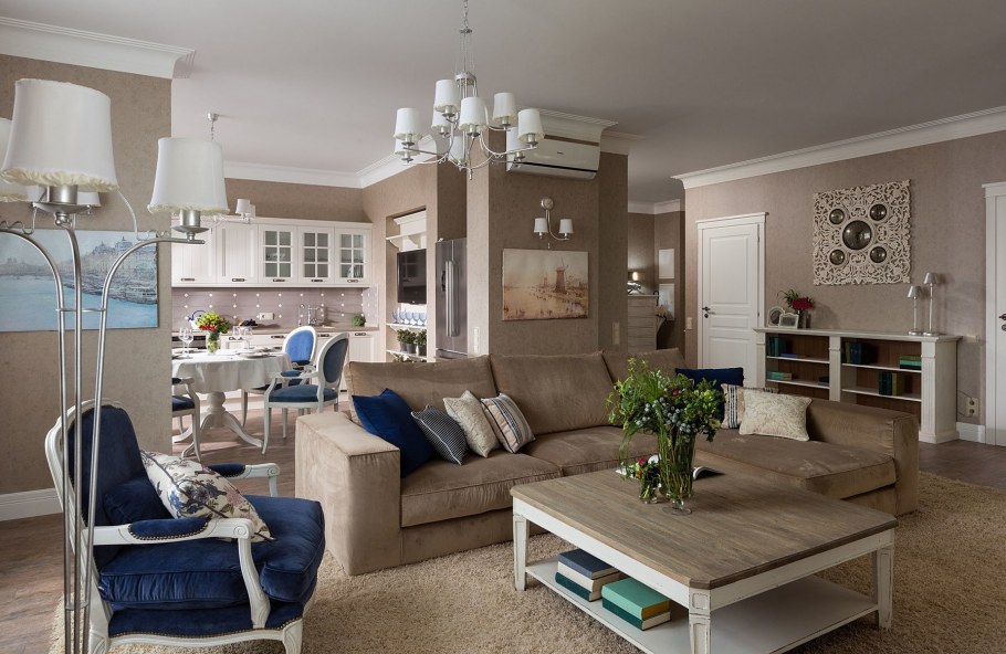 Кухня совмещенная с гостиной в стиле Прованс