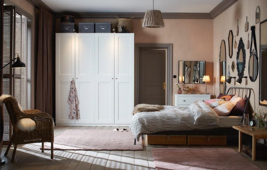 ПАКС гардероб, белый, Репвог дубовый шпон