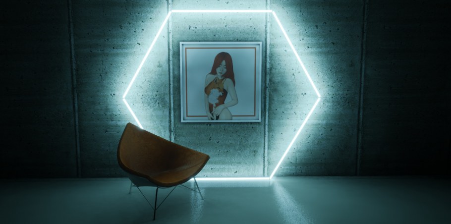 Красивая неоновая комната с зеркалом