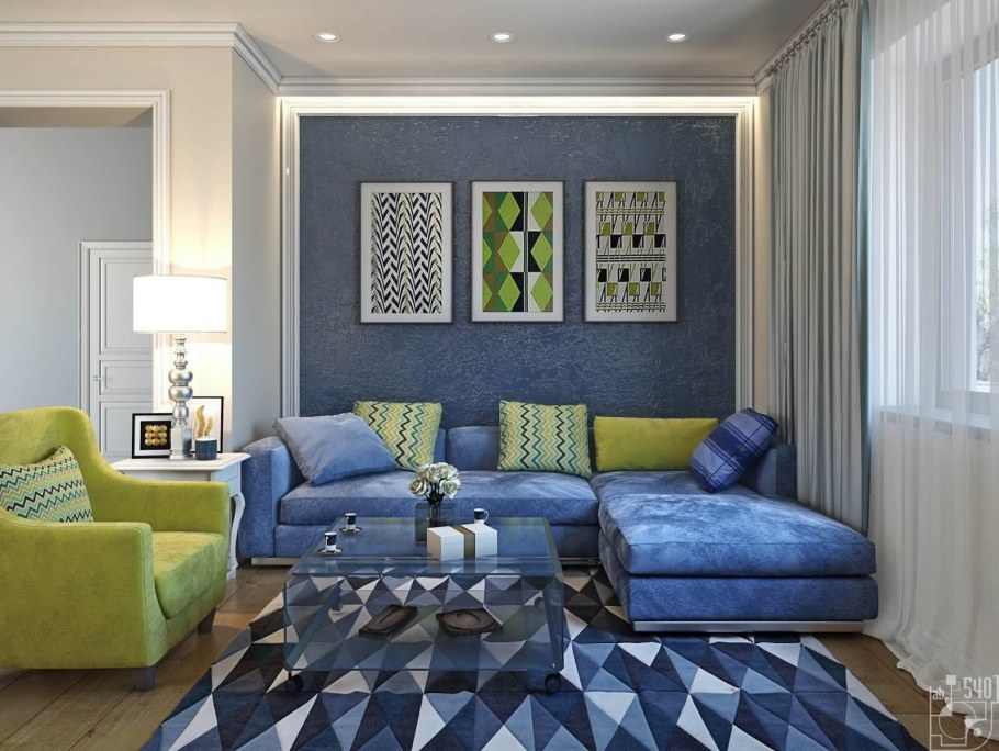 Сочетание цветов в интерьере синий