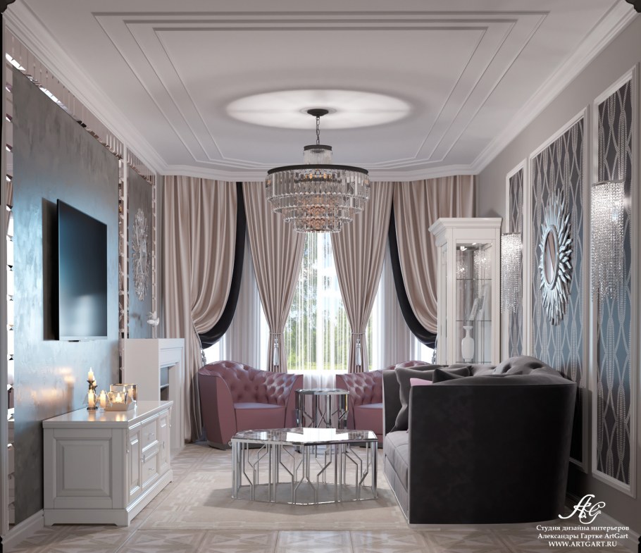 Шторы в стиле арт-деко в интерьере