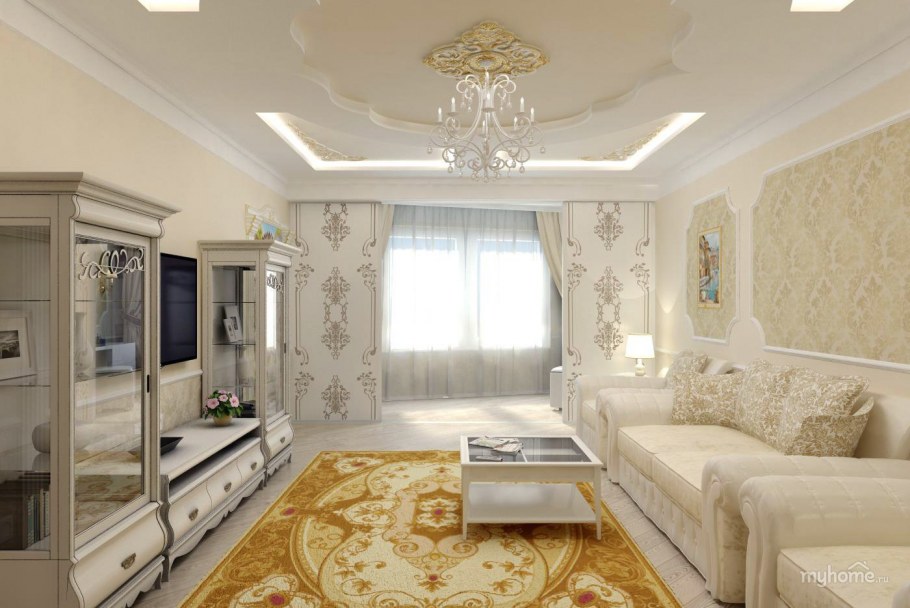 Гостиная 18кв м в стиле классика