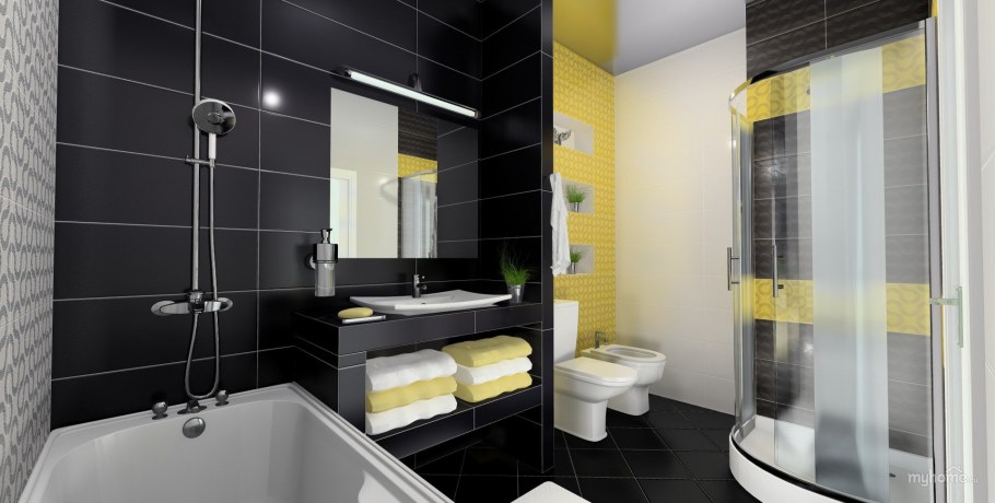 Желто серая ванная комната