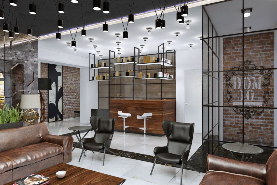Интерьер парикмахерской в стиле лофт