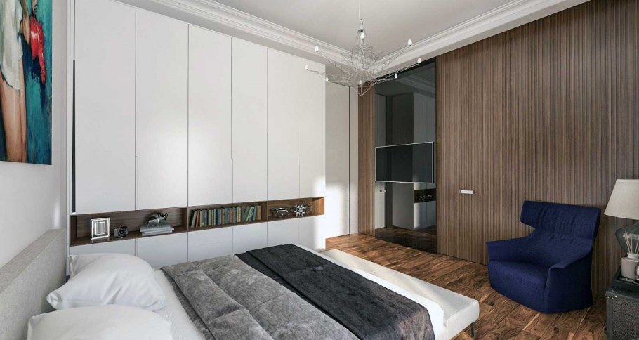 Контемпорари в интерьере спальни шкаф