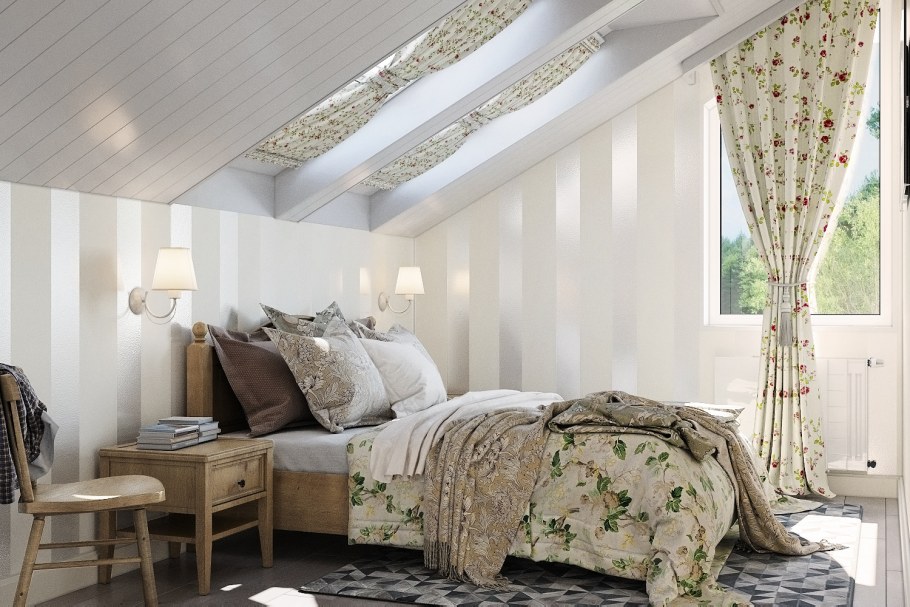 Мансардная спальня в стиле Прованс