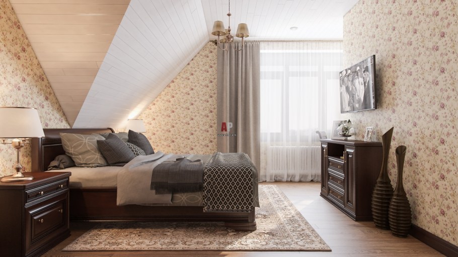 Интерьер мансарды двухскатной крыши