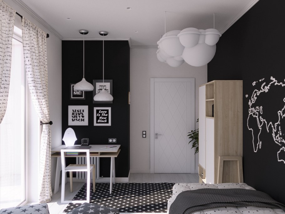 Комната в черно белом стиле для подростка
