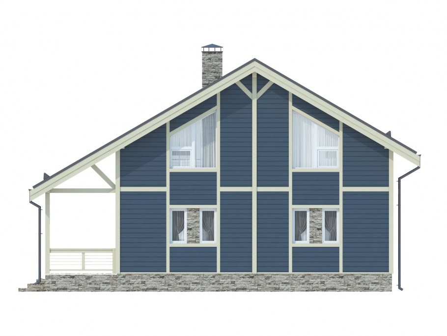 Дом с двускатной крышей и террасой под отдельной двускатной