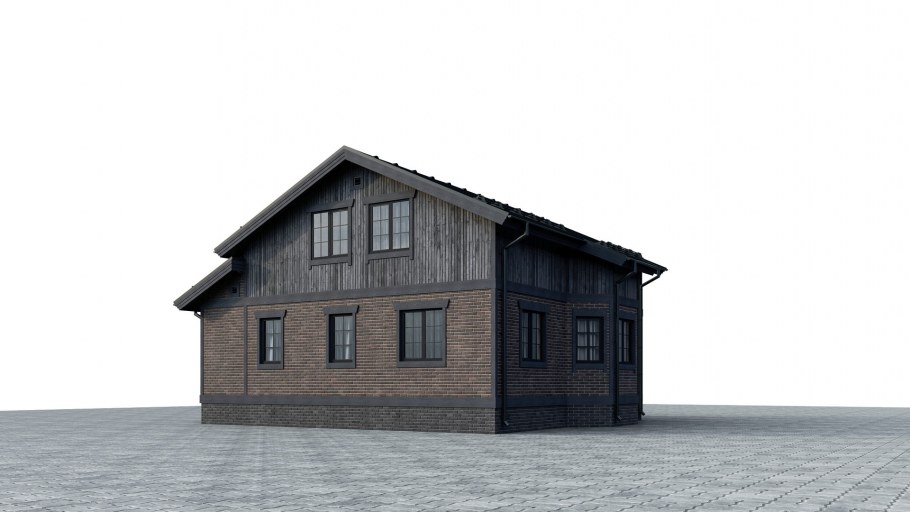 Каркасный дом с крыльцом и балконом над ним