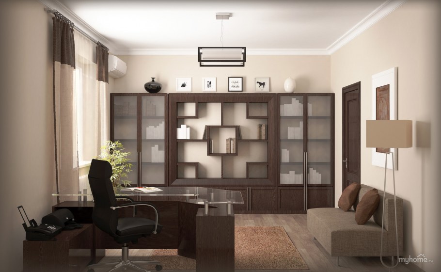 Квадратный домашний кабинет расстановка мебели