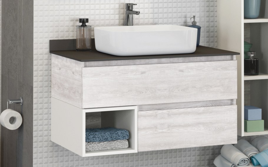 Тумба с раковиной 2 ящика левая под стиральную машину forma Aqwella for01052